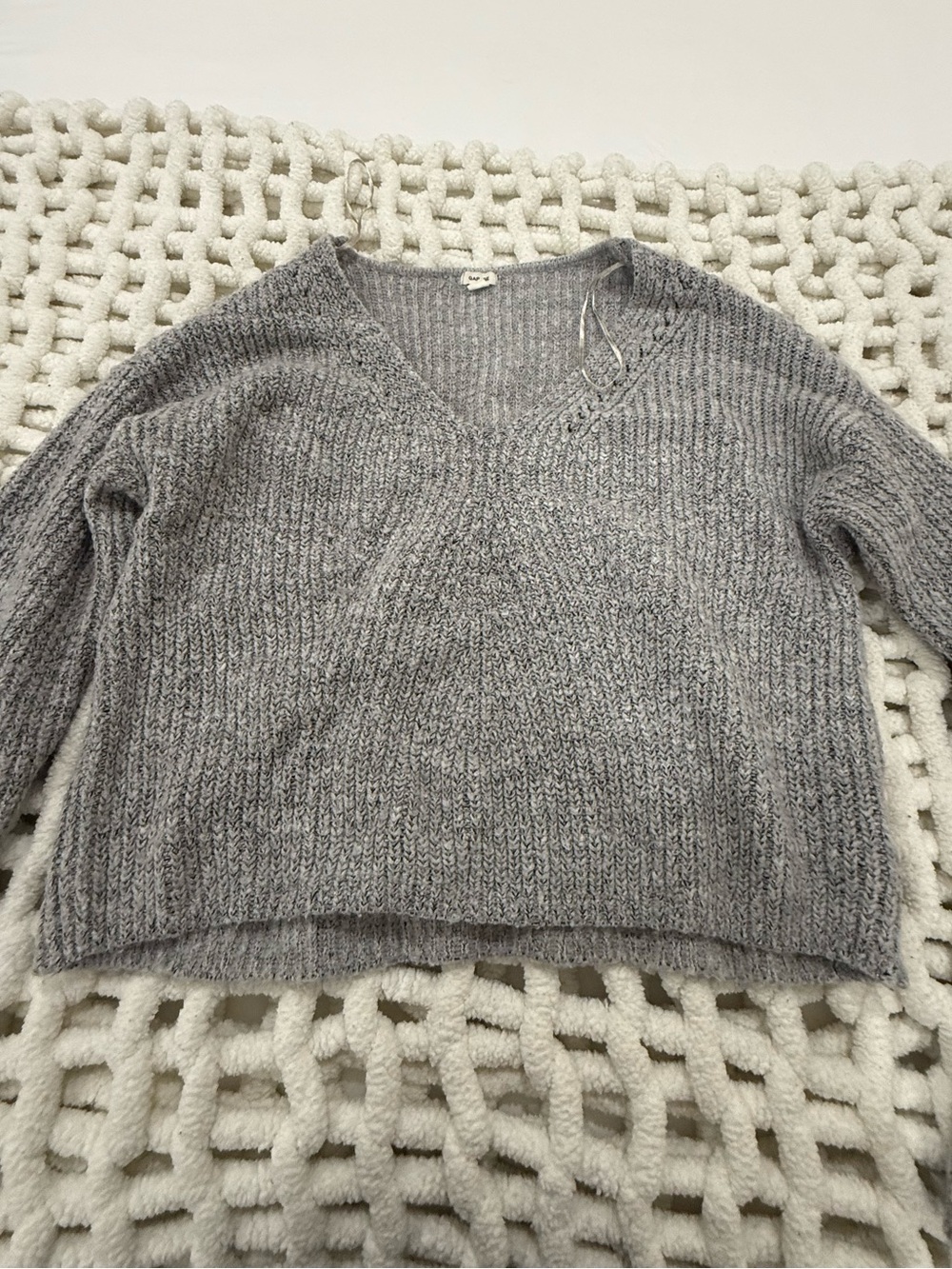 Garage Gray V-Neck Ribbed Knit Sweater
